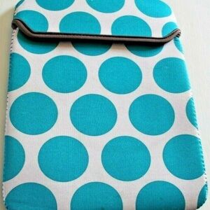 Thirty-One Tote-A-Tablet Sleeve Case Retro Metro Polka-Dot Teal Tan Neoprene
